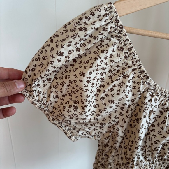 Sim & Sam Womens L Beige Floral Puff Slv Square Neck Smocked Ruffle Crop Top NWT - Picture 7 of 10